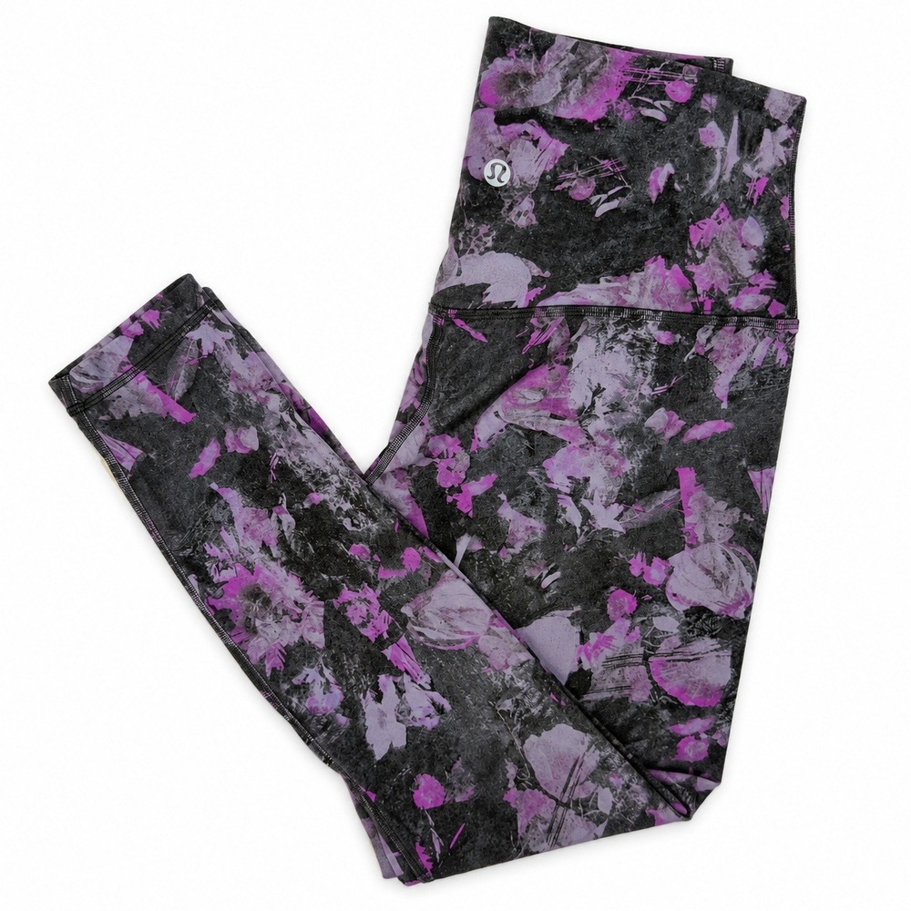 Lululemon Floral Abstract High Rise Leggings Womens 6 Purple Grey Athletic Pants